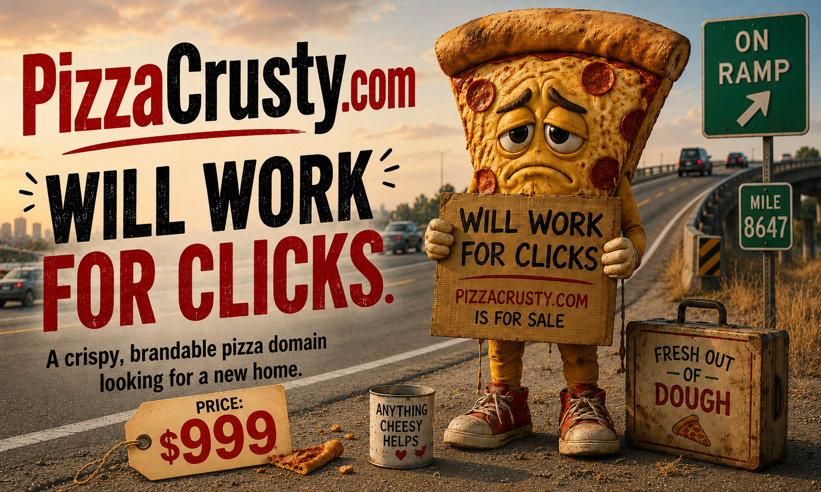 PizzaCrusty.com domain for sale. A crispy, brandable pizza domain looking for a new home.